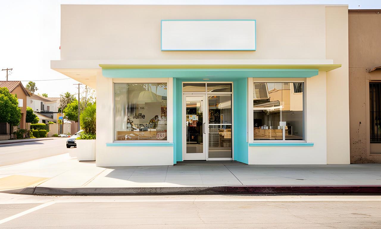 Neighborhood waffle shop storefront on a Lynwood street, with the front entrance and sidewalk in view
