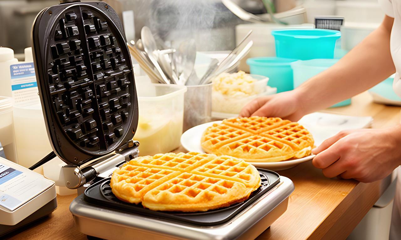 Fresh waffles being prepared at a neighborhood kitchen counter in Lynwood