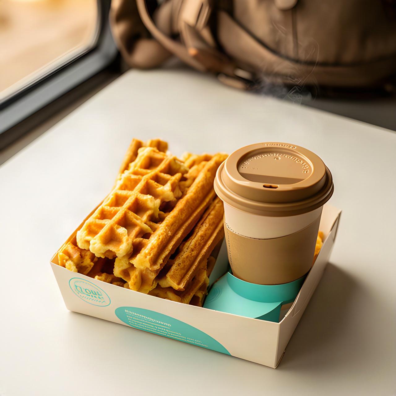 Golden waffle sticks and a lidded coffee cup packed for a Lynwood morning commute