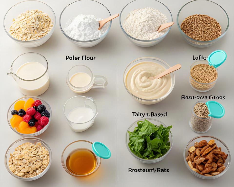 Waffle ingredients and separate toppings arranged for a group with different dietary needs